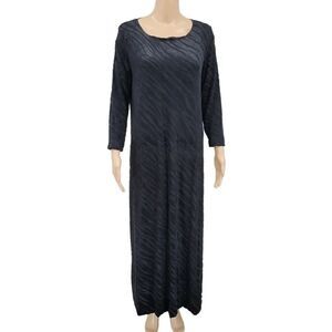 Wood Italian Black Long Sleeve Maxi Dress Zebra Pattern Velvet Burnout